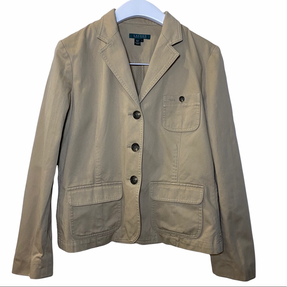 Lauren Ralph Lauren Khaki 3 Pocket Blazer Jacket L - Picture 3 of 13